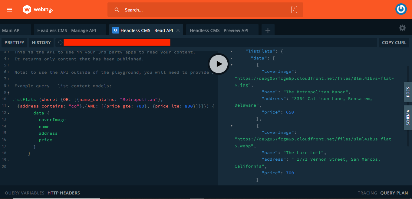 List Query in API Playground