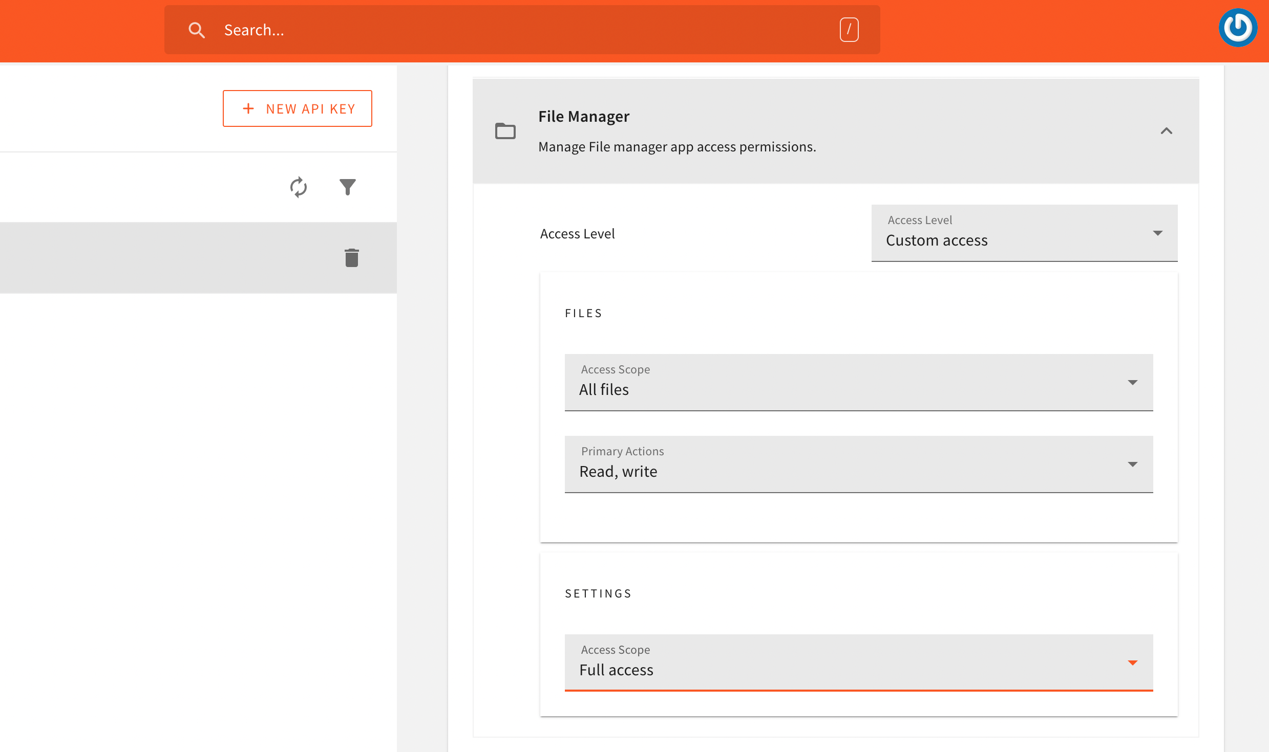 File Manager API config