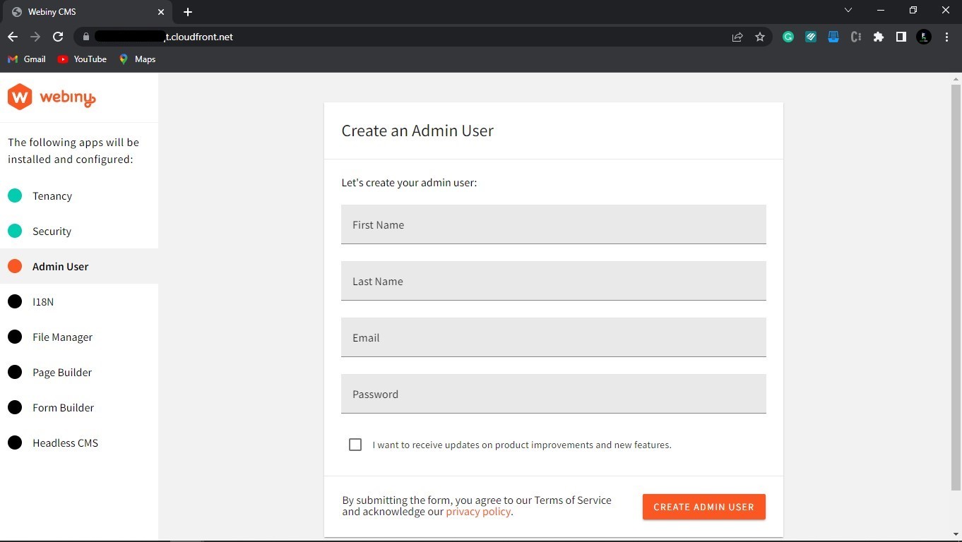 Admin Sign-up page