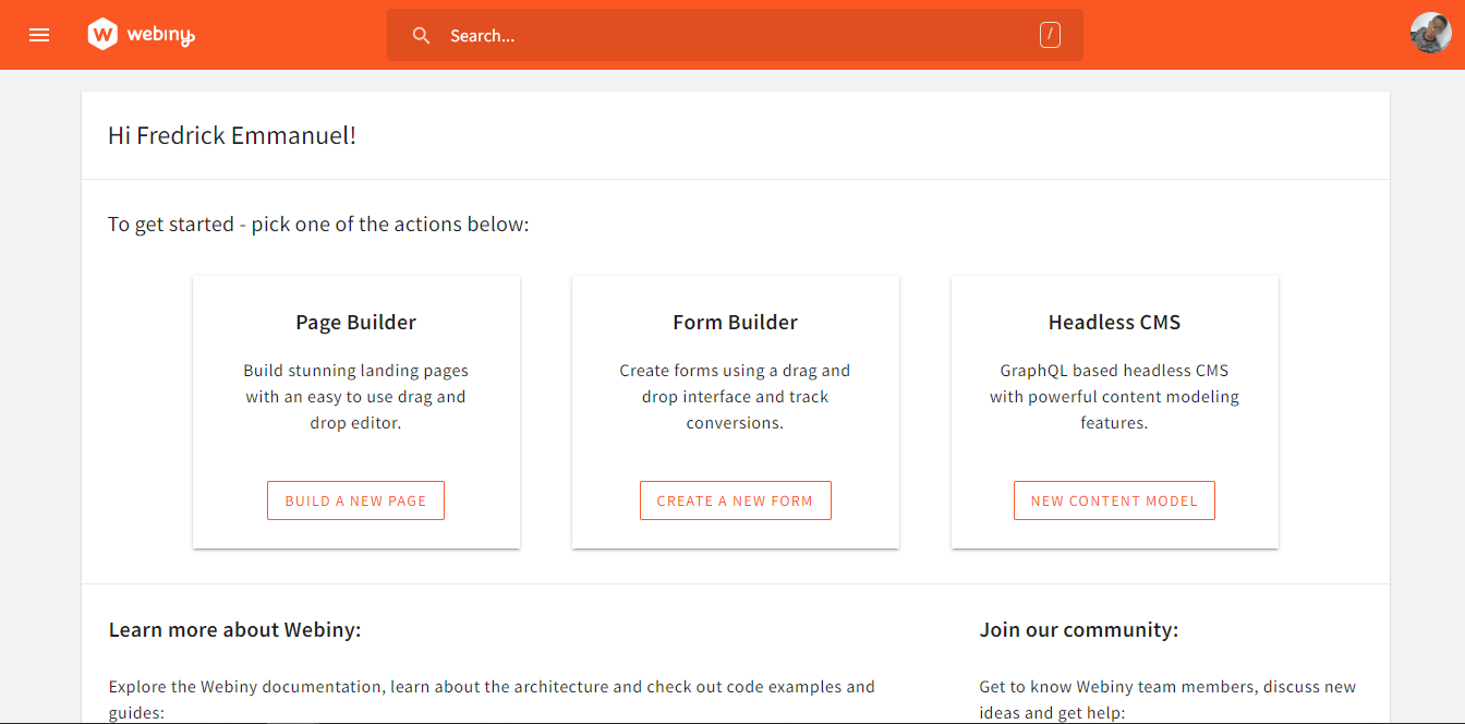 Webiny Dashboard 