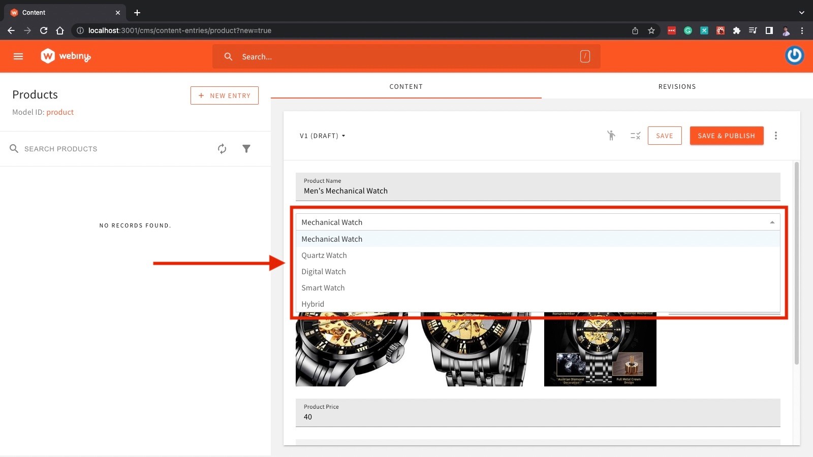The rendered dropdown field