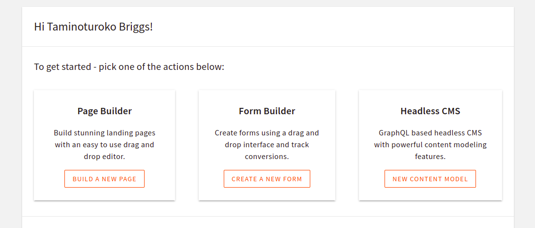 Webiny admin panel welcome screen