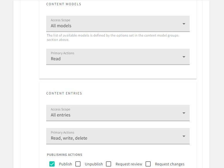 Setting content models API controls
