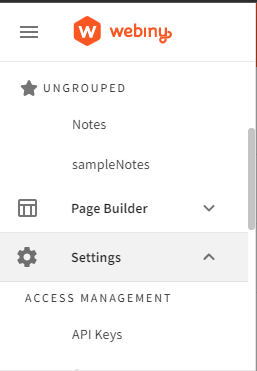 Location of the API key settings