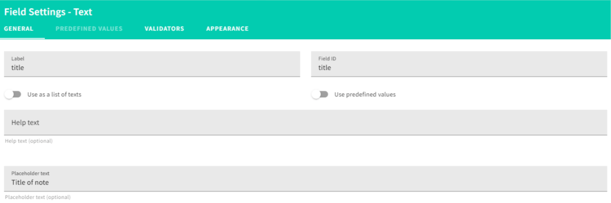 Fill out the field settings dialog