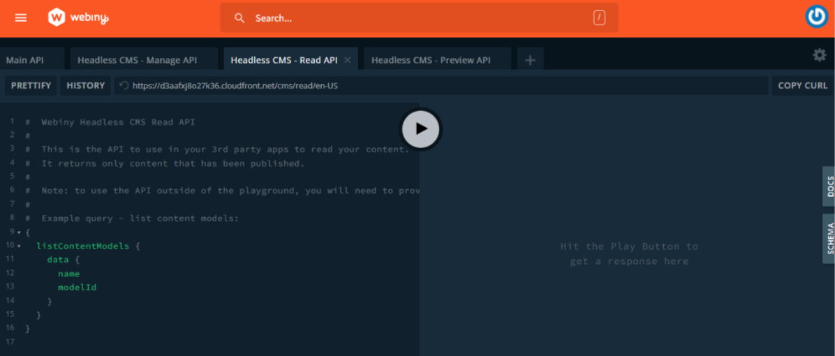 The API playground interface