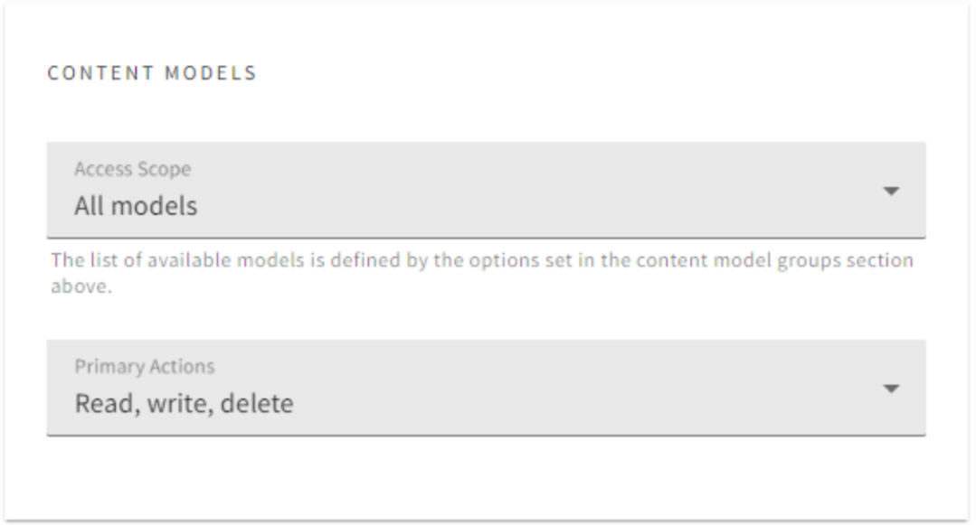 API access primary actions screen