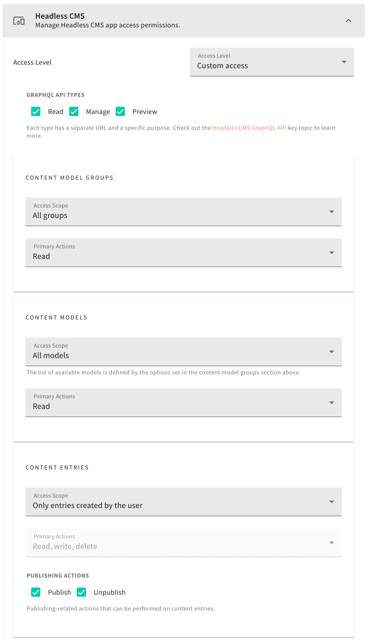Headless CMS permissions