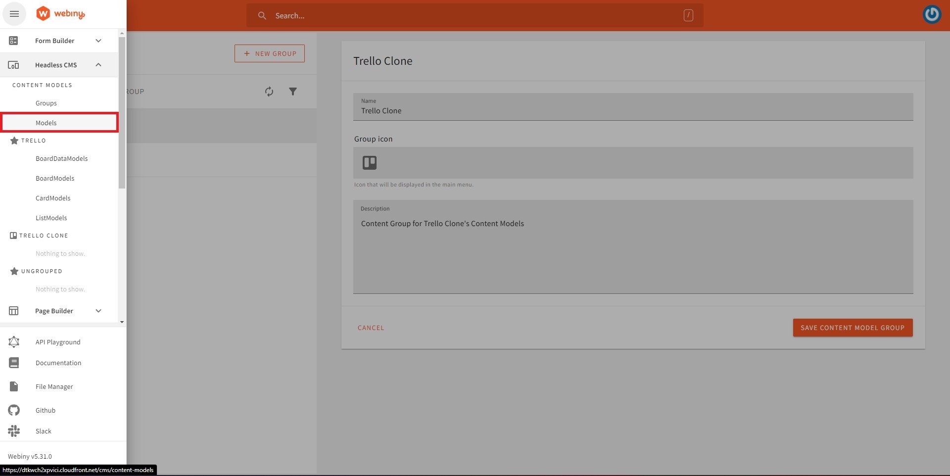 Content Model Menu