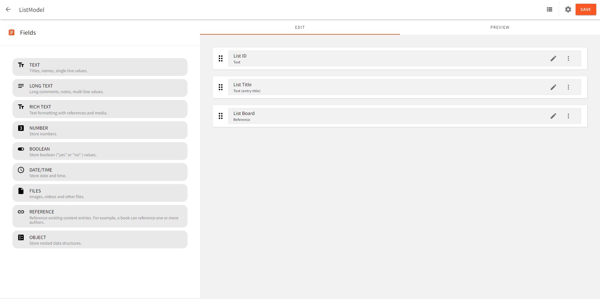 List Model Fields