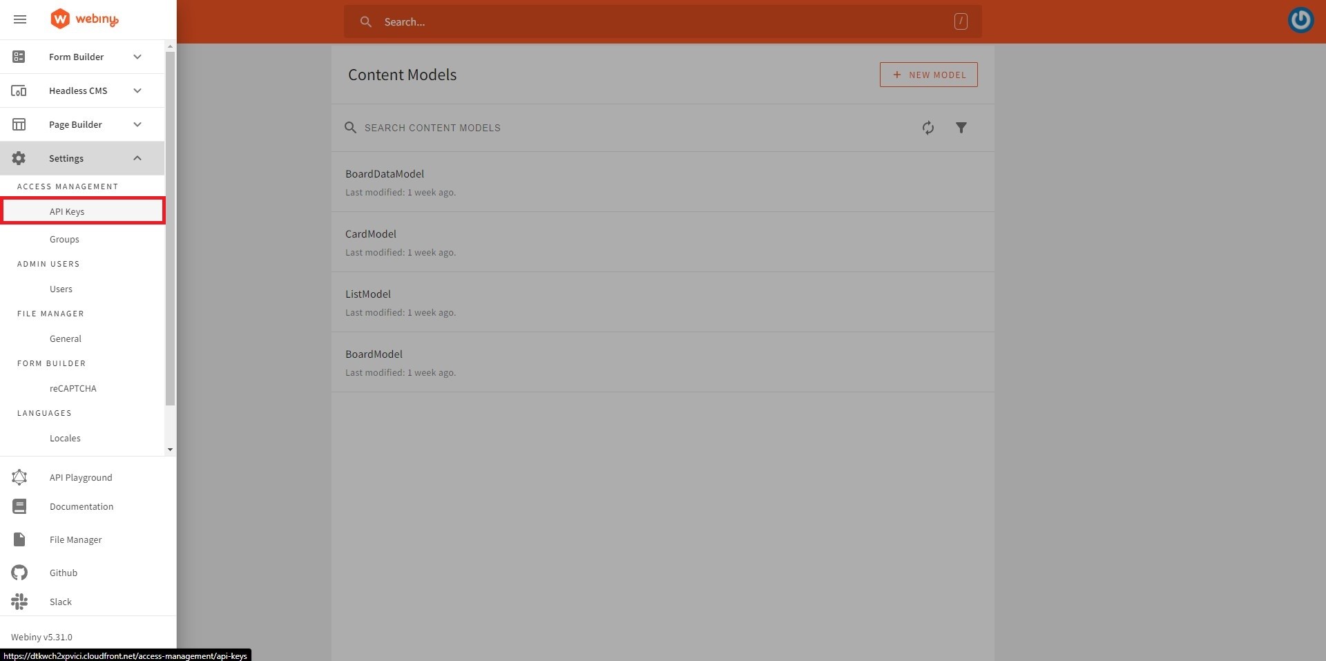 API Key Menu