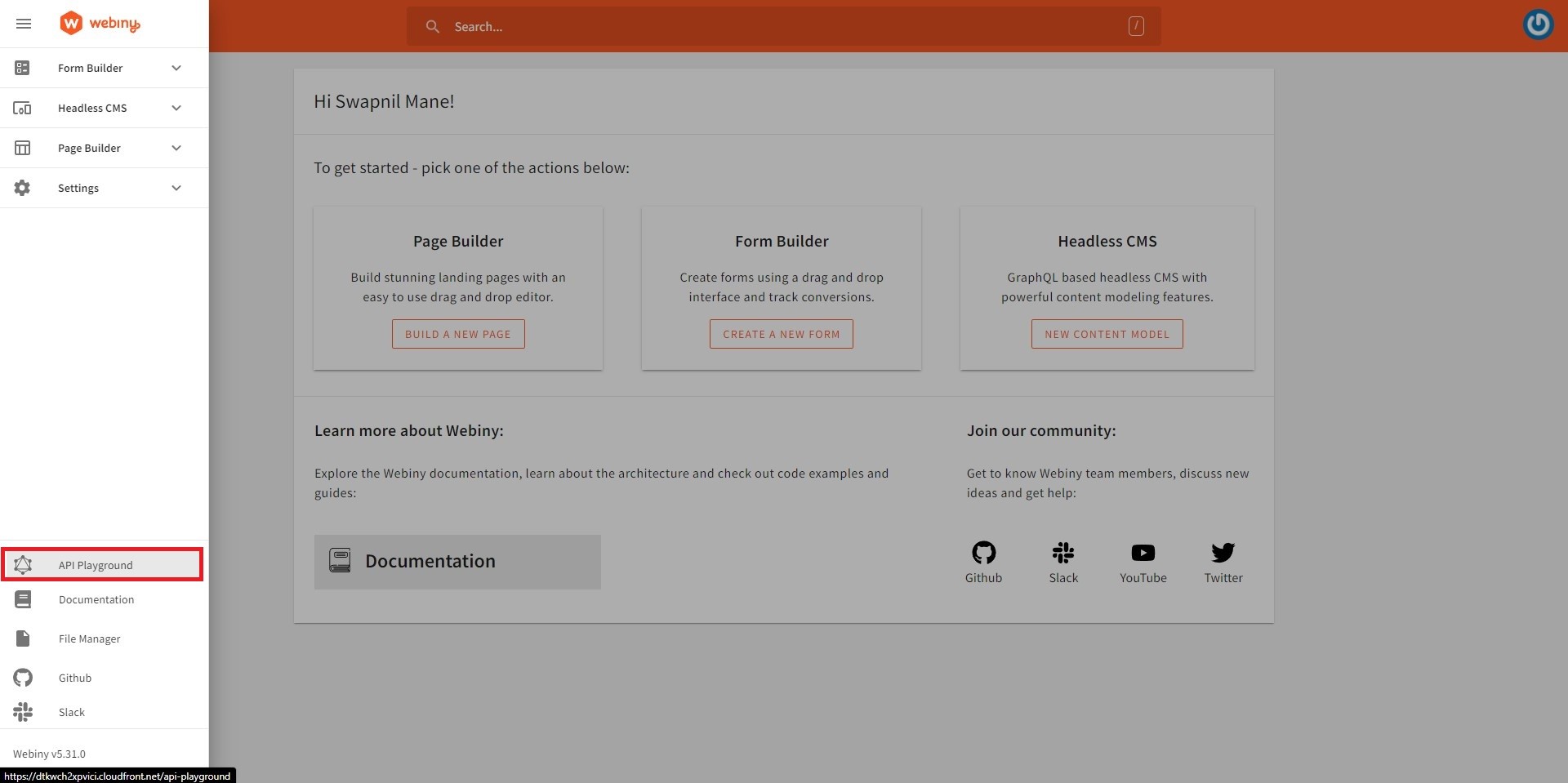 API Playground Menu