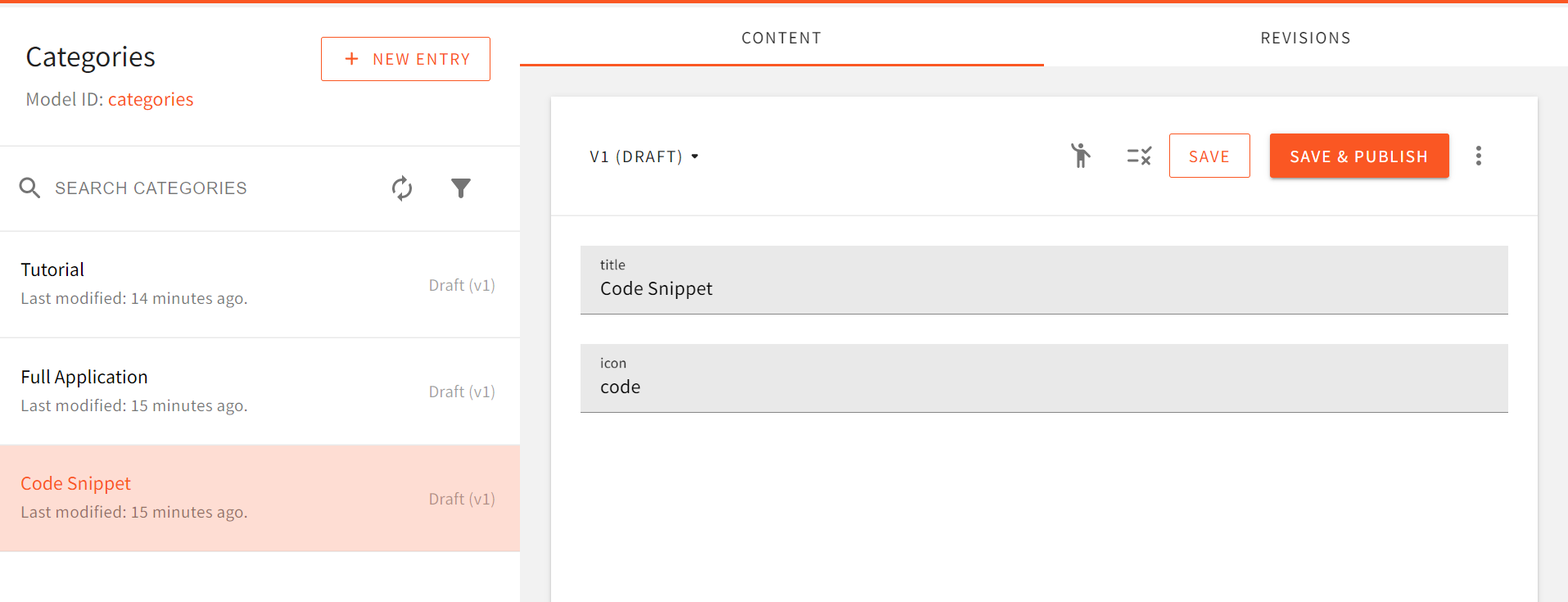 Categories in the CMS user interface