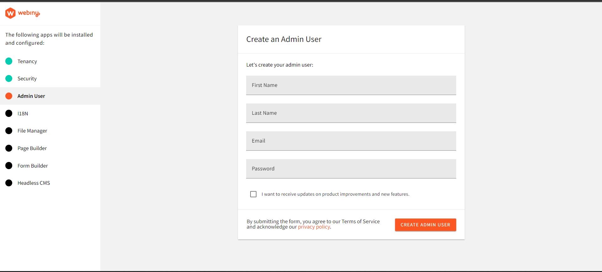 Creating an Admin user